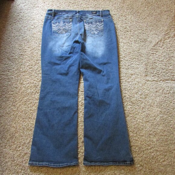 Earl Jeans 22W Beaded Embellished Pockets Blue Jeans Whiskered Stretch - Picture 3 of 3